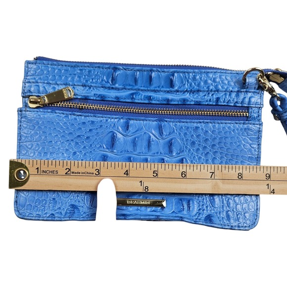 Brahmin Blue Vibrant Azure Melbourne Clutch Wristlet Crocodile Embossed Leather - Picture 15 of 16